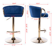 Navy velvet set of 2 bar stools with golden chrome footrest and swivel lift base by La Spezia additional picture 12