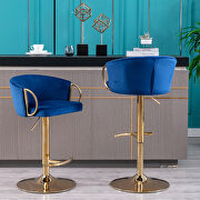 Navy velvet set of 2 bar stools with golden chrome footrest and swivel lift base by La Spezia additional picture 3