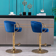 Navy velvet set of 2 bar stools with golden chrome footrest and swivel lift base by La Spezia additional picture 4