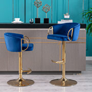 Navy velvet set of 2 bar stools with golden chrome footrest and swivel lift base by La Spezia additional picture 5