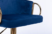 Navy velvet set of 2 bar stools with golden chrome footrest and swivel lift base by La Spezia additional picture 10