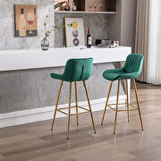 Green velvet fabric bar stools with golden chrome footrest/ set of 2 by La Spezia additional picture 6