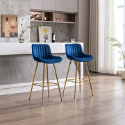 Blue velvet fabric bar stools with golden chrome footrest/ set of 2 by La Spezia additional picture 2