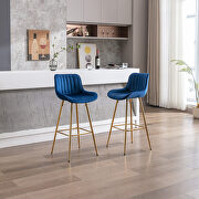 Blue velvet fabric bar stools with golden chrome footrest/ set of 2 by La Spezia additional picture 4