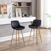 Black velvet fabric bar stools with golden chrome footrest/ set of 2 by La Spezia additional picture 5