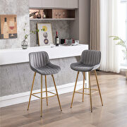 Gray velvet fabric bar stools with golden chrome footrest/ set of 2 by La Spezia additional picture 2