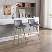 Gray velvet fabric bar stools with golden chrome footrest/ set of 2 by La Spezia additional picture 3