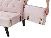 Pink velvet nailhead trim sofa with two cup holders by La Spezia additional picture 5