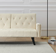 Light beige velvet nailhead trim sofa with two cup holders by La Spezia additional picture 2
