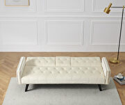 Light beige velvet nailhead trim sofa with two cup holders by La Spezia additional picture 3