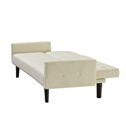 Light beige velvet nailhead trim sofa with two cup holders by La Spezia additional picture 8