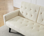 Light beige velvet nailhead trim sofa with two cup holders by La Spezia additional picture 9