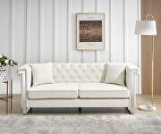 Beige chenille fabric inlaid buttons sofa with two pillows by La Spezia additional picture 5