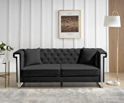 Black chenille fabric inlaid buttons sofa with two pillows by La Spezia additional picture 2