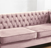Pink velvet chesterfield sofa with nailhead and gold metal feet by La Spezia additional picture 2