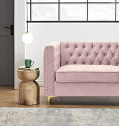Pink velvet chesterfield sofa with nailhead and gold metal feet by La Spezia additional picture 4