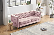 Pink velvet chesterfield sofa with nailhead and gold metal feet by La Spezia additional picture 5
