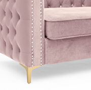 Pink velvet chesterfield sofa with nailhead and gold metal feet by La Spezia additional picture 7