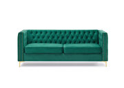 Green velvet chesterfield sofa with nailhead and gold metal feet by La Spezia additional picture 6