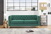 Green velvet chesterfield sofa with nailhead and gold metal feet by La Spezia additional picture 7