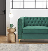 Green velvet chesterfield sofa with nailhead and gold metal feet by La Spezia additional picture 8