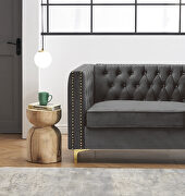 Black velvet chesterfield sofa with nailhead and gold metal feet by La Spezia additional picture 3