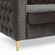 Black velvet chesterfield sofa with nailhead and gold metal feet by La Spezia additional picture 6