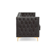 Black velvet chesterfield sofa with nailhead and gold metal feet by La Spezia additional picture 7
