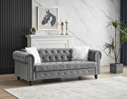 Gray velvet chesterfield classic sofa with 2 pillows in white by La Spezia additional picture 2