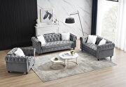Gray velvet chesterfield classic chair with pillow in white by La Spezia additional picture 5