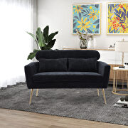 Black chenille modern loveseat with gold metal legs by La Spezia additional picture 4