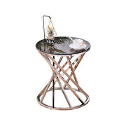 Gray tempered glass round top and gold stainless steel base modern spiral end table by La Spezia additional picture 3