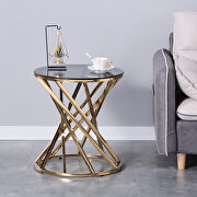 Gray tempered glass round top and gold stainless steel base modern spiral end table by La Spezia additional picture 4