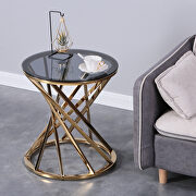 Gray tempered glass round top and gold stainless steel base modern spiral end table by La Spezia additional picture 7
