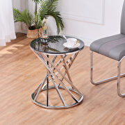 Gray tempered glass round top and silver stainless steel base modern spiral end table by La Spezia additional picture 3