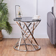 Gray tempered glass round top and silver stainless steel base modern spiral end table by La Spezia additional picture 4
