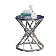 Gray tempered glass round top and silver stainless steel base modern spiral end table by La Spezia additional picture 9