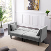 Light gray linen blend fabric futon sofa bed sleeper with 2 pillows by La Spezia additional picture 12