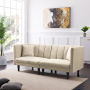 Beige linen blend fabric futon sofa bed sleeper with 2 pillows by La Spezia additional picture 7