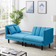 Blue linen blend fabric futon sofa bed sleeper with 2 pillows by La Spezia additional picture 15