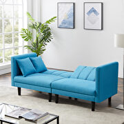 Blue linen blend fabric futon sofa bed sleeper with 2 pillows by La Spezia additional picture 6
