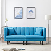 Blue linen blend fabric futon sofa bed sleeper with 2 pillows by La Spezia additional picture 7