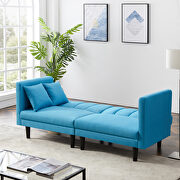 Blue linen blend fabric futon sofa bed sleeper with 2 pillows by La Spezia additional picture 8