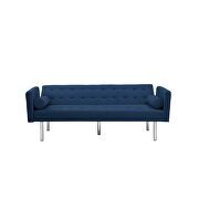 Navy blue velvet fabric square arm sleeper sofa by La Spezia additional picture 2