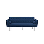 Navy blue velvet fabric square arm sleeper sofa by La Spezia additional picture 6