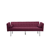 Red velvet fabric square arm sleeper sofa by La Spezia additional picture 3