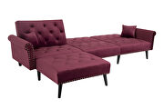 Convertible sofa bed sleeper wine red velvet additional photo 4 of 9