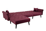 Convertible sofa bed sleeper wine red velvet additional photo 5 of 9