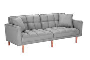 Futon sleeper sofa with 2 pillows light gray fabric additional photo 4 of 11