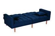 Futon sofa bed sleeper dark blue linen fabric additional photo 4 of 11